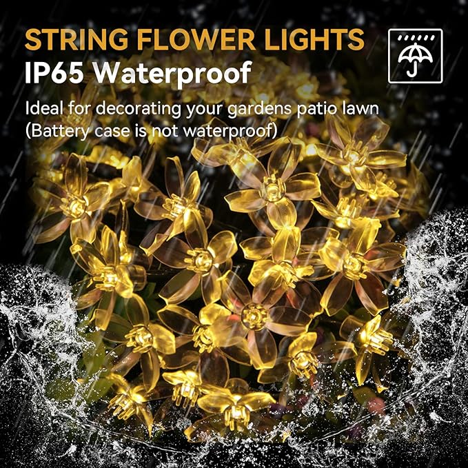 Flower Fairy Light Battery Operated Indoor String Lights 30LED Cherry Blossom Lights Waterproof Decoration for Christmas,Camping,Garden Fence,Birthday,Terrace,Yard,Wedding Party,Bedroom