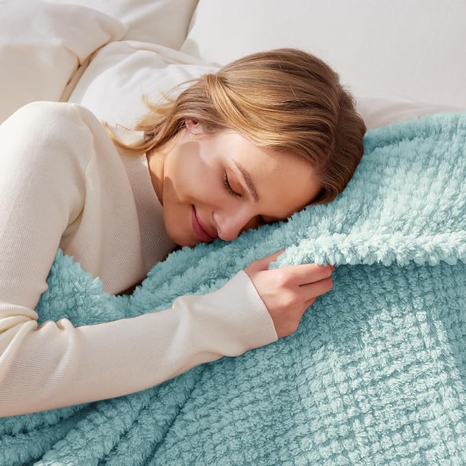 Whale Flotilla Soft Fleece Queen Size Bed Blanket, Light Blue | 90x90 Inch, Suitable for Bed, Fluffy Fuzzy Jacquard Blankets for All Season, Lightweight and Cozy
