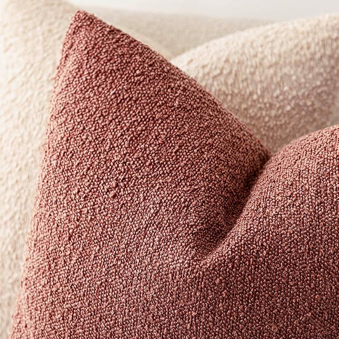 Foindtower Pack of 2, Decorative Textured Boucle Throw Pillow Covers Accent Solid Pillow Cases Soft Cozy Couch Cushion Case for Chair Sofa Bedroom Living Room Home Decor 16x16 Inch Orange Rust Red