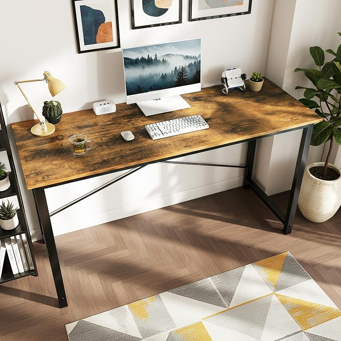 Sweetcrispy 32-Inch Small Computer Desk for Bedroom, Brown | Gaming Writing Work and Study Desk for Home Office, Sturdy Metal Frame and Compact Modern Design with X-Shaped
