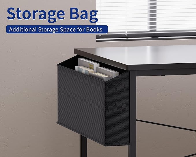 Pamray 64.5 Inch Reversible L Shaped Gaming Desk Large Corner Computer Desk with Storage Bag Home Office Table for Writing Study Marble