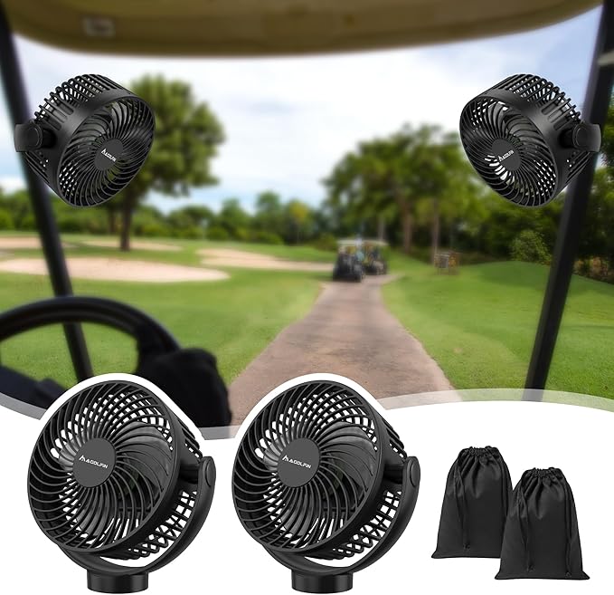 2-Pack Magnetic Golf Cart Fan Rechargeable, 12000mAH Battery Operated Portable Fan with 3 Speeds, LED Lantern, Magnetic Base, Suitable for EZGO Club Car Yamaha, Golf Cart & Cruise Ship Accessories