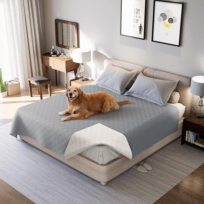 Waterproof Dog Bed Covers for Couch Protection, Water-Resistant Soft Dog Pet Blanket Anti-Slip Dog Blanket for Bed, for Furniture Bed Couch Sofa (Light Gray,96x82inch)