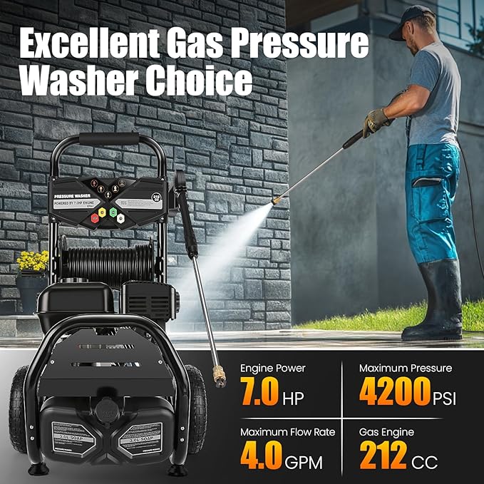 4200PSI Pres*Sure Washer Cleaner 4.0GPM Gas Po*wer Washer 212CC Gas Powered Washing Machine Commercial High Washer Cleaner with 32ft Hose&5 Nozzles for Patio Garden Yard Vehicle,EPA/CARB/ETL