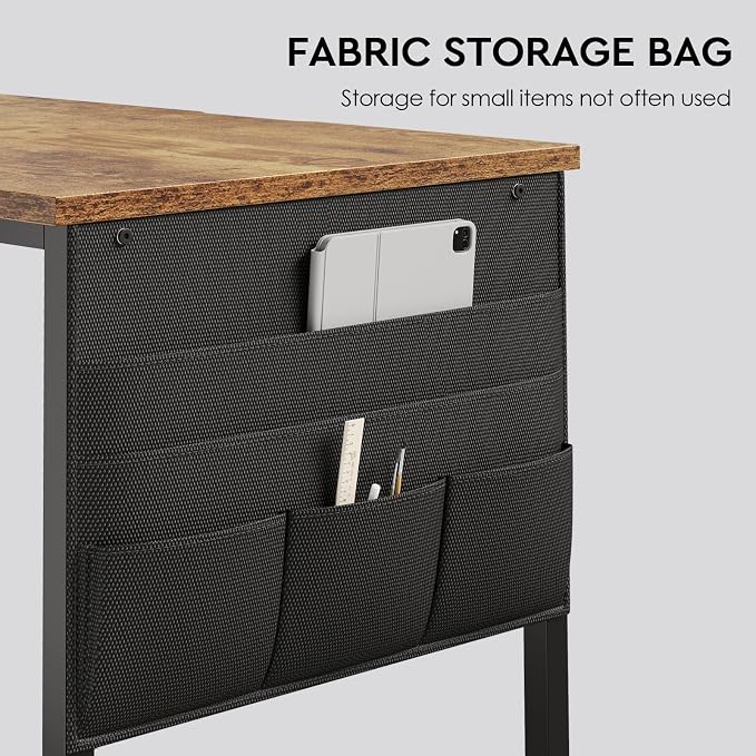 Maihail Small Desk with Drawers, Office Desk with Storage Shelves, Brown | 40 Inch Desktop, Metal Frame, 3 Fabric Drawers, Storage Shelves, Computer & Writing Desk, Office Gaming Workstation