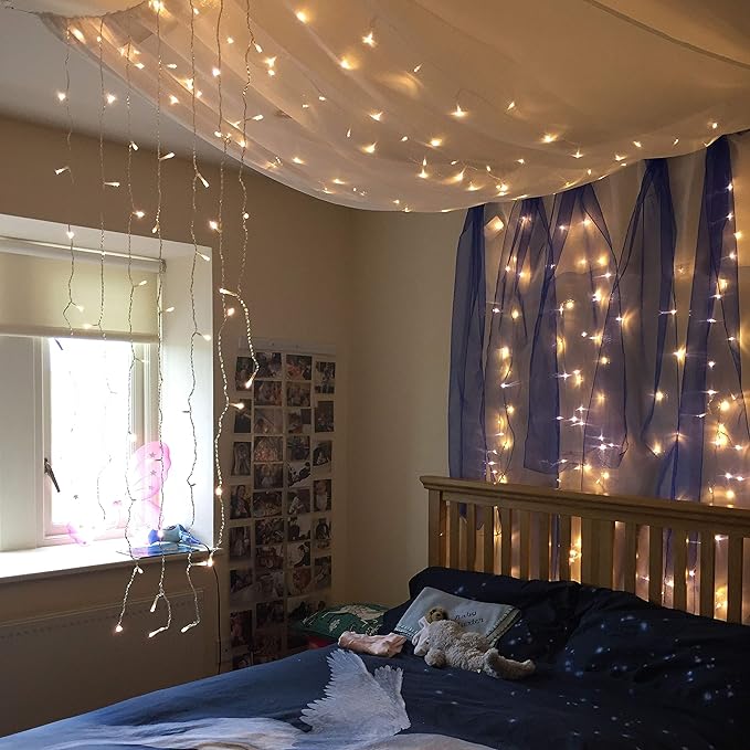 Magictec 300 LED Curtain String Light, 8 Lighting Modes Fairy Twinkle String Lights Wedding Party Home Garden Bedroom Outdoor Indoor Wall Decorations, Warm White