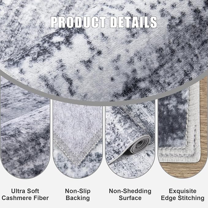 Washable Area Rug 3x8 Entryway Rug: Washable Modern Abstract Soft Thin Rug Indoor Floor No Slip Stain Resistant Carpet for Bedroom Dining Room Farmhouse Nursery Home Office - Grey