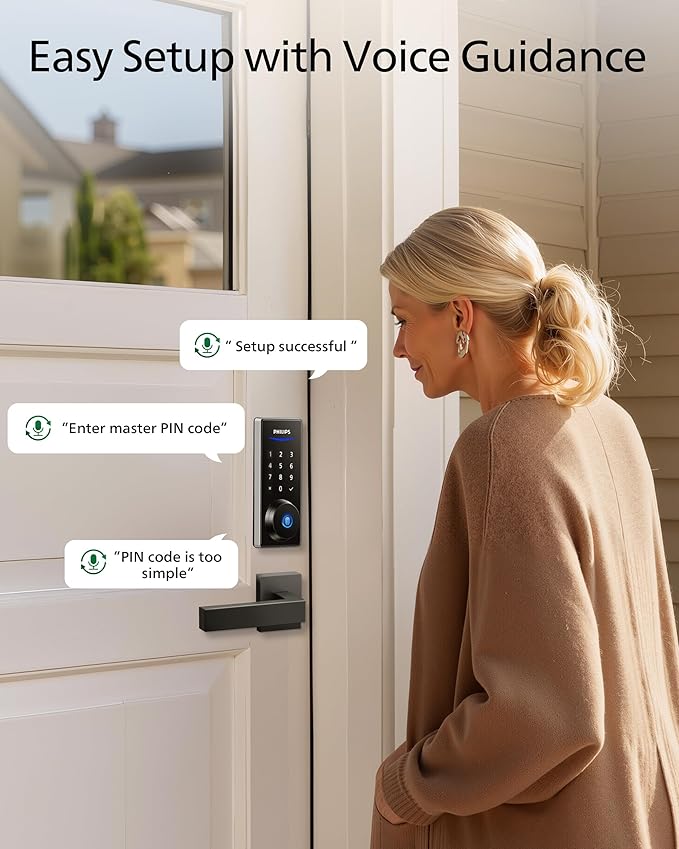 Philips Fingerprint Electronic Door Lock, Keyless Entry Door Lock with Touchscreen, Long-Last Battery Life, Auto-Lock, One-Time Code, One-Touch Locking, Satin Nickel