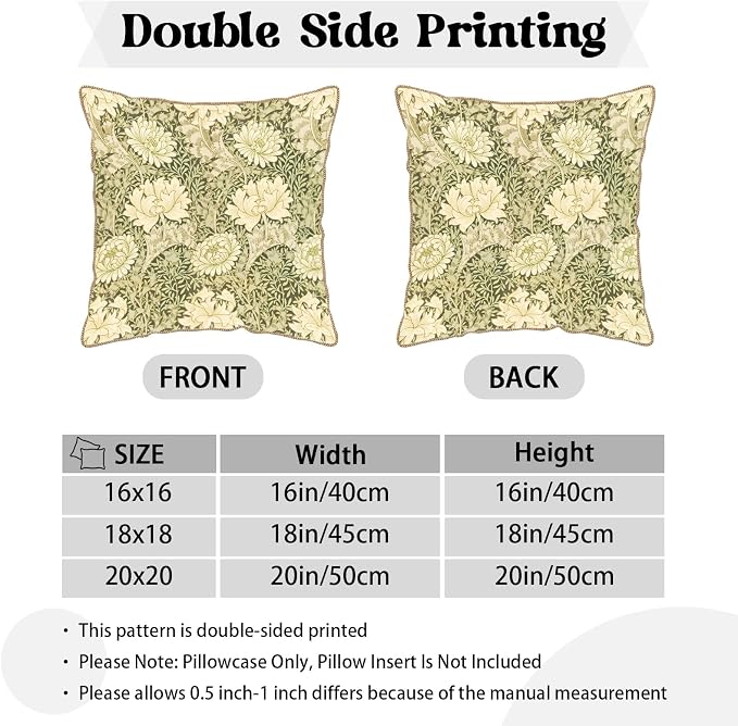 KSLIDS Vintage Green Flowers Soft Velvet Throw Pillow Covers Set of 2 Floral Plant Leaves Decorative Pillow Covers 16x16 Inch Chinoiserie Retro Pillow Case for Sofa Couch Bedroom Farmhouse Home Decor