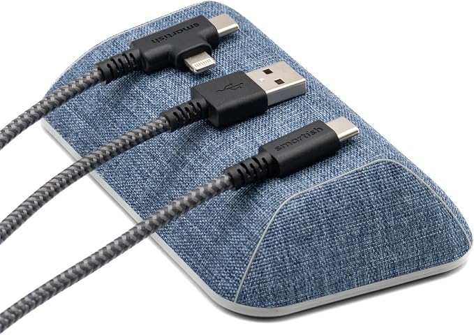 Smartish® Magnetic Cord Holder - Bigger Cable Wrangler Organizer with Magnet Clips for Charger Management on Desktop, Nightstand - Holds 6+ Cables - Blue Jeanie