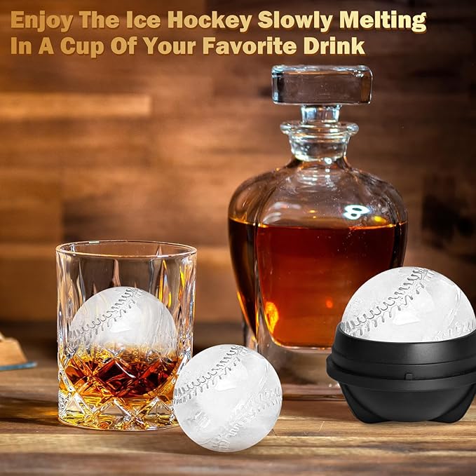 4 Pack Baseball Ice Cube Mold 2.5 Inch Large Silicone 3D Baseball Ice Cube Molds Fun Shapes Novelty Baseball Cube Molds Christmas Gifts for Cocktails, Bourbon, Brandy, Whiskey (4, Baseball)