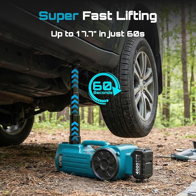 SEESII Electric Cordless Car Jack: 5Ton 21V Battery Hydraulic Car Jack with Built-in Tire Inflator & Universal Wrench, Portable Emergency Tire Change Tool for SUV Sedan MPV Pickup Truck Repair