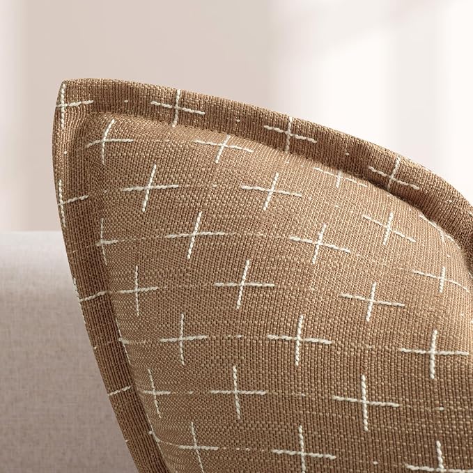 Throw Pillow Covers 16x16 Set of 2 Soft Polyester Textured Pillow Covers with Stylish Flange Edge Cozy Farmhouse Throw Pillows for Couch Bed Sofa Living Room Camel