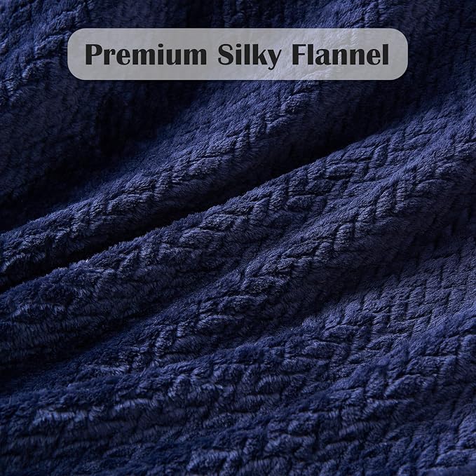 NEWCOSPLAY Fleece Leaves Pattern Twin Blanket, Dark Navy, 60"x80" | Super Soft Throw Blanket, Lightweight Cozy Bed Sofa Blanket, Premium Silky Flannel Fleece, Travel Blanket for All Season Use