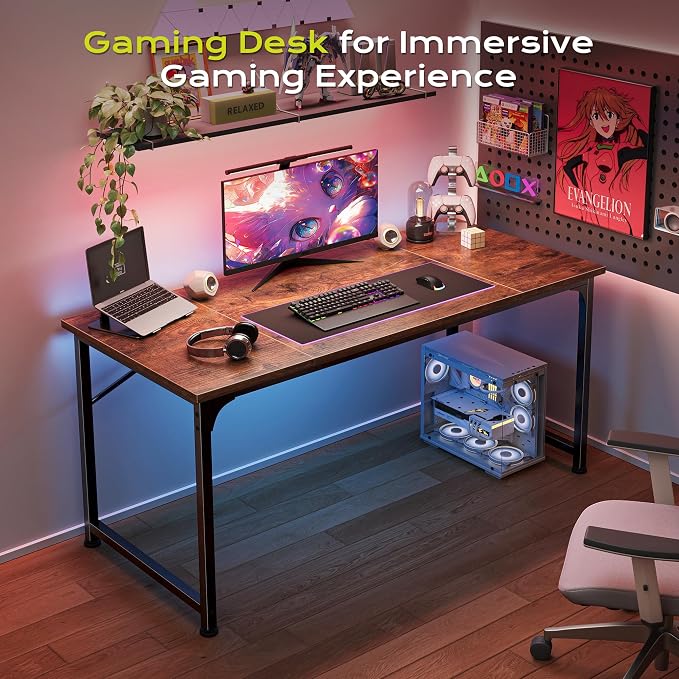 PRAISUN 47 Inch Computer Desk, Home Office Desk with Spacious Desktop, Rustic Brown