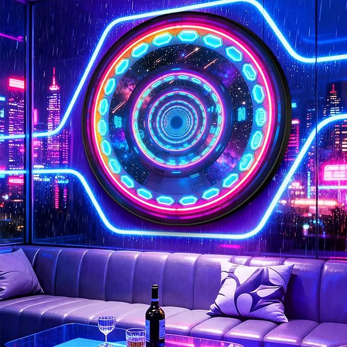 DAJIAYIQI LED Light Decor Wall Art, 3D Wall Sculpture Decoration with Aluminum Frame, Full-screen LED Illuminated Panel, Technological Glowing Wall Art for Bars Hotels E-sports Room(E,80cm)
