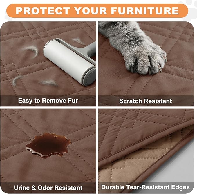 100% Waterproof Dog Couch Protector, Triple-Layer Waterproof Dog Bed Cover Pet Blanket Reversible 2-Tone Sofa Shield, Non-Slip Furniture Guard for Pets(30×71 Inch, Brown+Taupe)