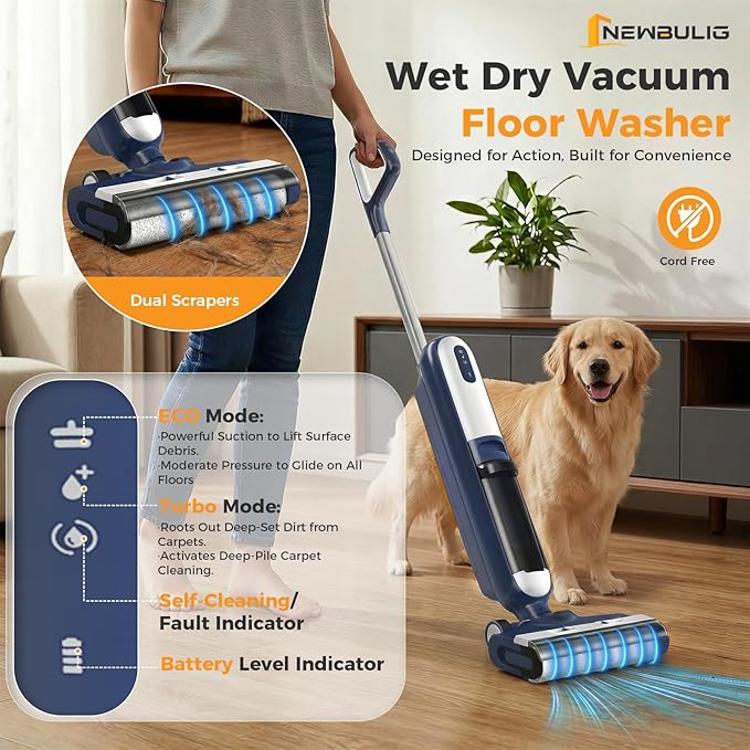 OLIXIS Wet Dry Vacuum Cleaner, Cordless All-in-One Vac Mops, Vacuum Mop with Self-Cleaning System, Dual Water Tank Design, Tangle-Free Brush, Dual-Edge Cleaning, 35-Min Runtime