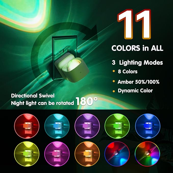 L LOHAS LED Night Light, Color Changing Night Lights Plug into Wall RGB | Rotating White Nightlight, Dusk to Dawn Sensor, Rainbow Nightlights Projector for Bathroom, Gaming Room, Decor, Gifts,1 Pack