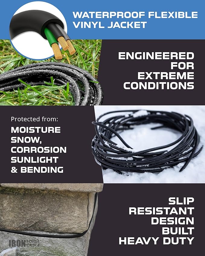 Iron Forge Cable 200 Ft Black Extension Cord, 16/3, 200 Foot Extension Cord, 3 Prong, Weatherproof - Great for Outside Use
