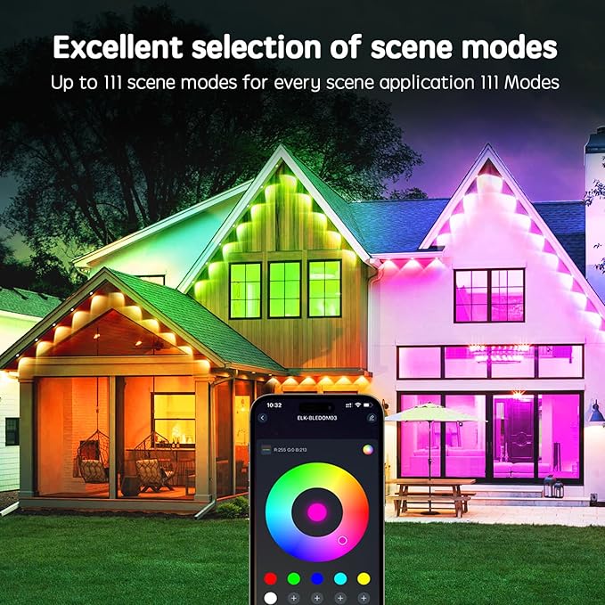 200FT Permanent Outdoor RGB Lights,IP65 Waterproof Smart LED Eaves Lights with App/Remote Control,for Christmas and All Holiday Decor,Daily and Accent Lighting,House Roof and Garden Lighting