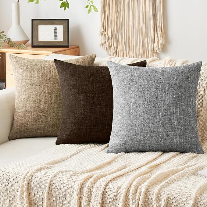 MIULEE Pack of 2 Decorative Linen Burlap Pillow Covers Farmhouse Boho Accent Pillowcases Modern Home Decor for Sofa Couch Bedroom Living Room 20x20 Inch Reddish Brown