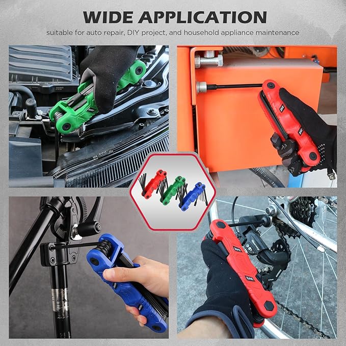 34-Piece Large Folding Hex Key Set, SAE Hex (3/32"-1/2"), Metric Hex (1.5-12mm) & Torx (T9–T55), 3-in-1 Heavy Duty Allen Key Set for Archery, Bike Repair, Furniture & Home Maintenance