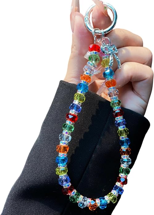 Phone Charm with Beaded Crystals, Anti-Theft Phone Strap, Hands-Free & Detachable Cellphone Lanyard, Cellphone Chain Wristlet with Tether Tab