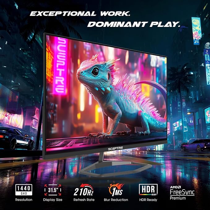 Sceptre New 32-inch 2K QHD 2560 x 1440 Prime Gaming Monitor up to 210Hz USB Type-C DisplayPort HDMI sRGB 115% 1ms Build-in Speakers, Machine Black 2026 ((E325B-QW200D Series)