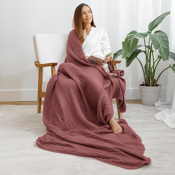 Comfy Cubs Adult Muslin Blanket 90x66” Twin Swaddle Blankets, Wine | 6 Layer Soft, Breathable & Lightweight Muslin Adult Blanket - Machine Washable & Designed in the US Bedding for All Seasons