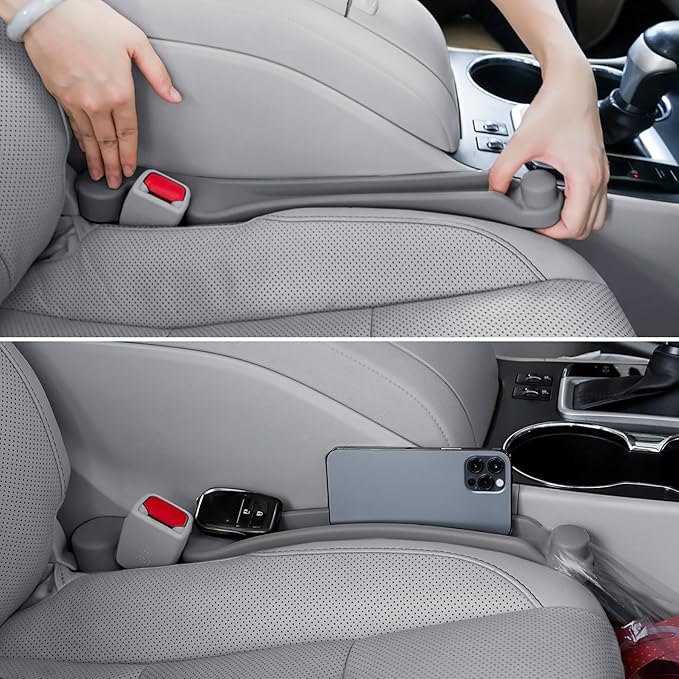 Givifive Car Seat Gap Filler Set of 2, 3IN1 Seat Side Gap Filler Plug with Storage Slot & Hook Function, Soft Foam Universal Fit Car SUV Truck Fill Gap Between Seats Console Organizer���Standard Gray���