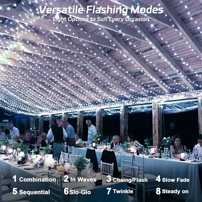 Solar Fairy Lights Outdoor Waterproof,39.4ft 120LED Solar String Lights for Outside 8 Modes 2 Packs for Patio Backyard Garden Wedding Deorations Cool White