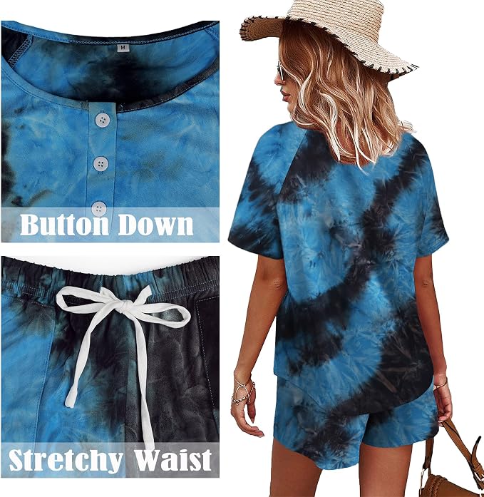 WIHOLL Two Piece Outfits for Women Lounge Sets Button Down Top and Shorts Set Sweatsuits with Pockets