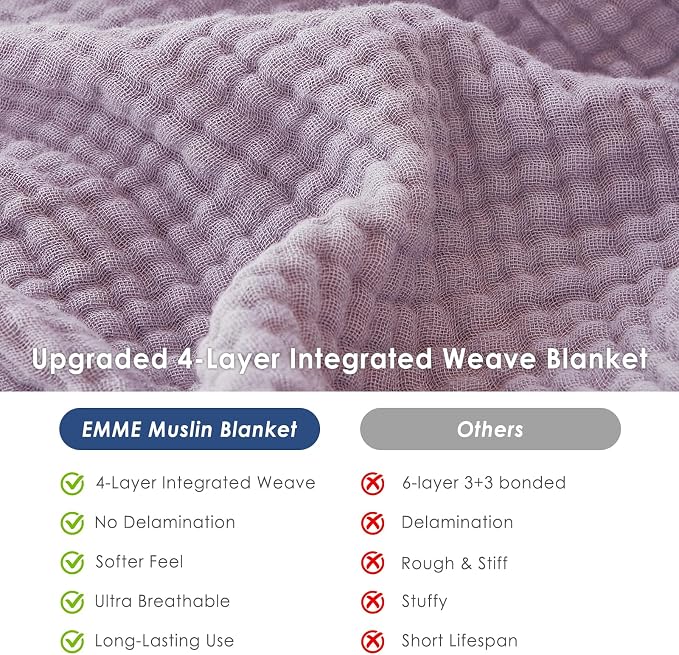 EMME Cotton Muslin Twin XL Blanket Breathable Gauze Soft Lightweight Adults Gifts for Women (Heather Lavender, 66"x90")