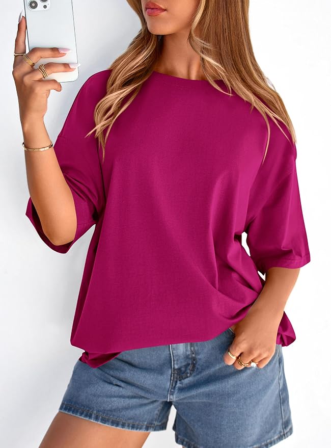 PRETTYGARDEN Womens 2026 Spring Going Out Tops Casual Short Sleeve Crewneck Loose Fit Basic Oversized T Shirts Summer Outfits