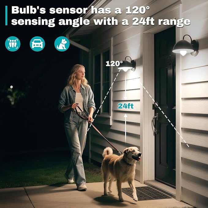 6-Pack Motion Sensor Light Bulbs, 12W(100W Equivalent), Movement Security LED Bulb(Energy Efficient) Indoor/Outdoor, Motion Activated Dusk to Dawn Bulb for Porch, Garage, Basement, Hallway, Stairs