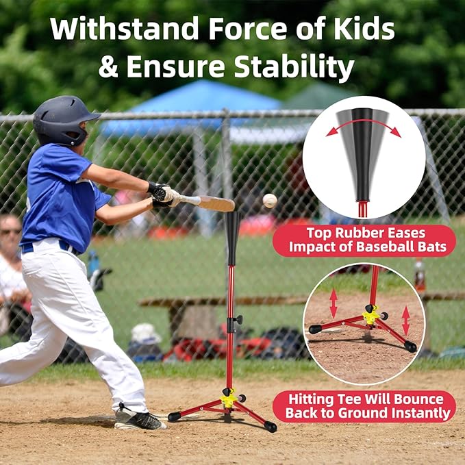 Kids Baseball Tee, 20.87 to 31.29 Inches Batting Tees for Baseball with Carry Bag, Portable Stable Baseball Tees for Hitting, Tripod Tanner Tee for Baseball Practice Stand Aged 3-8 Years