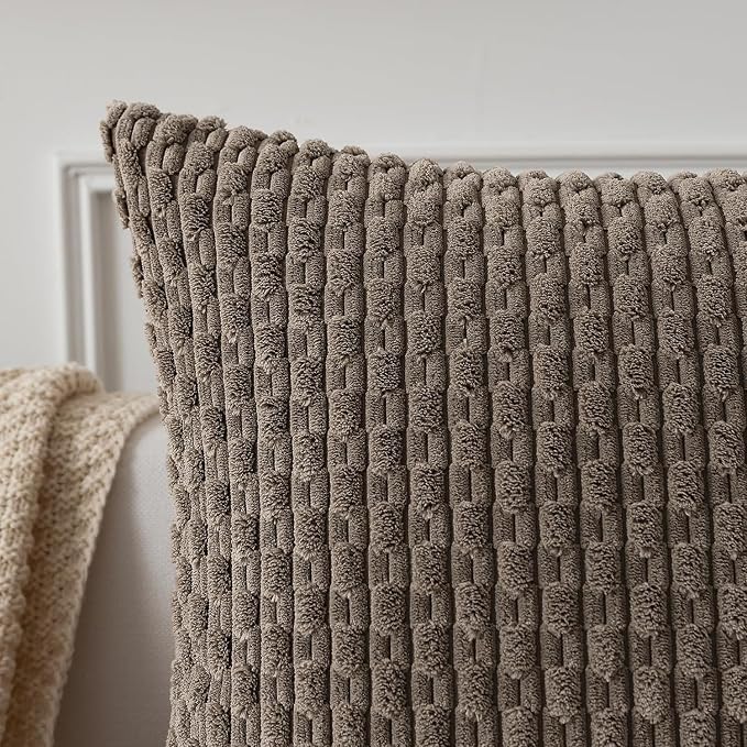 Kevin Textile Soft Corduroy 14"x22" Lumbar Pillow Cover 1 Pack, Light Brown | Boho Stripe Plush Corduroy Decorative Oblong Cushion Cover Modern Farmhouse Home Decor for Sofa Couch Bed Chair