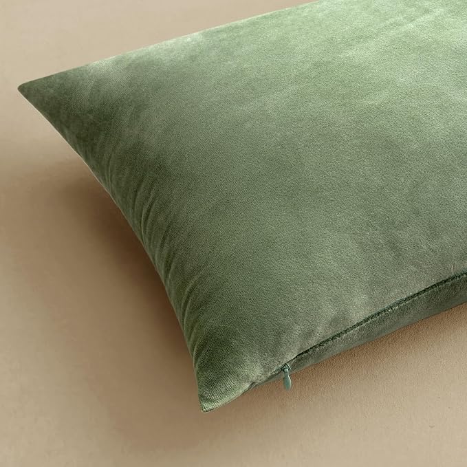 MIULEE Velvet Throw Pillow Covers 16x16 Inch Pack of 2 Sage Green | Soft Solid Small Decorative Pillow Covers, Modern Luxury Home Decor, for Couch Chair Sofa Bedroom Livingroom Car