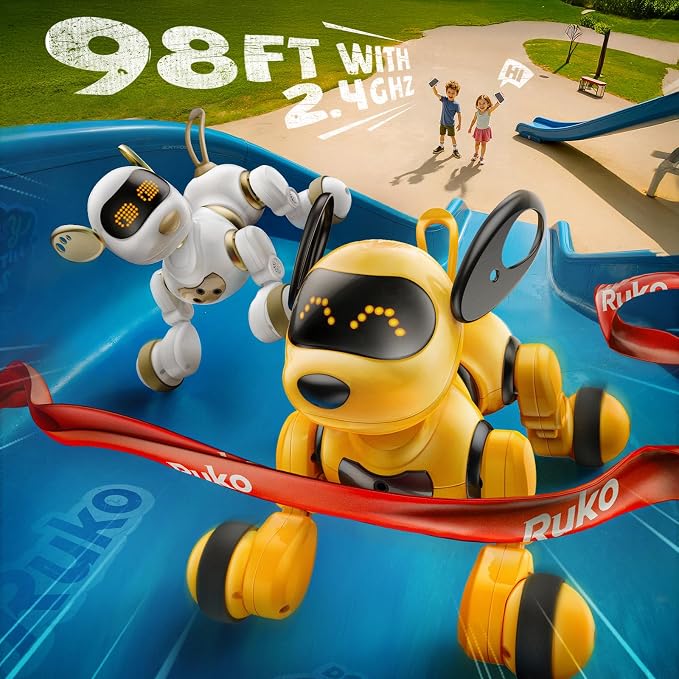Ruko 18011 Smart Robot Dog Toy with Gesture & Remote Control, Yellow | Durable Interactive Touch Sensor Puppy with LED Expressions, Perfect for Home Play, Ideal Birthday Gift for Kids Ages 3-8