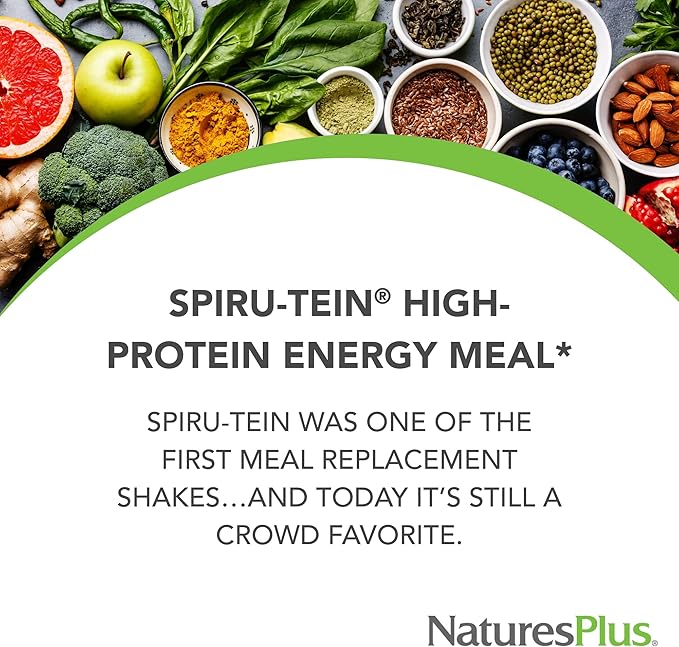 Natures Plus SPIRU-TEIN, Vanilla - 1.06 lbs, Pack of 2 - Plant-Based Protein Powder - Vegetarian, Gluten Free - 32 Total Servings