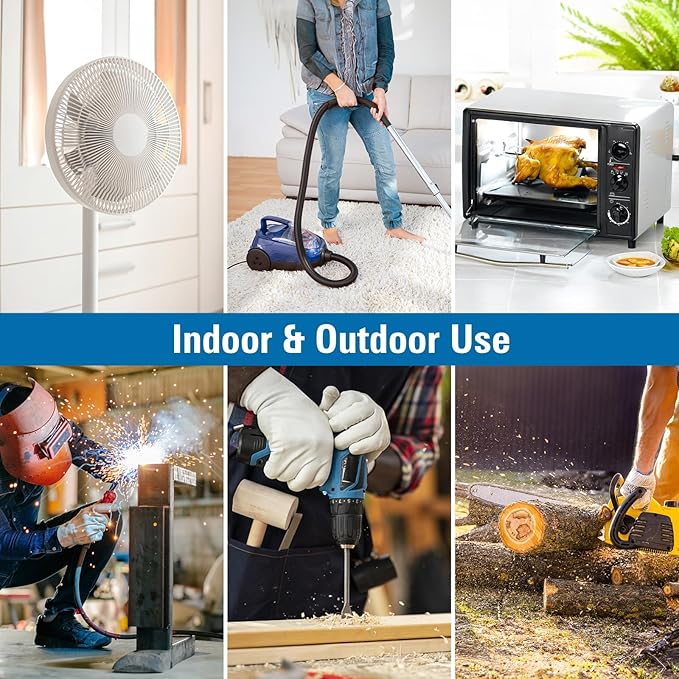 K KASONIC - 25-Feet 3 Outlet Extension Cord, UL Listed, 16/3 SJTW 3-Wire Grounded, 10 Amp 125 V 1625 Watts, Multi-Outlet Indoor/Outdoor Use, White