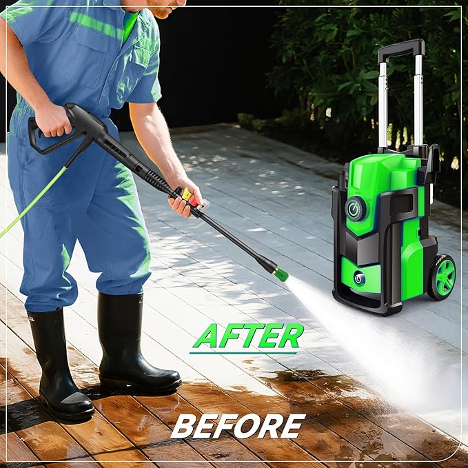 Electric Pressure Washer, 5000 PSI 4.0 GPM Heavy Duty Power Washer, with 4 Nozzles,Foam Cannon,33FT Hose Reel and 500ml Soap Bottle for Home/Cars(Light Green)