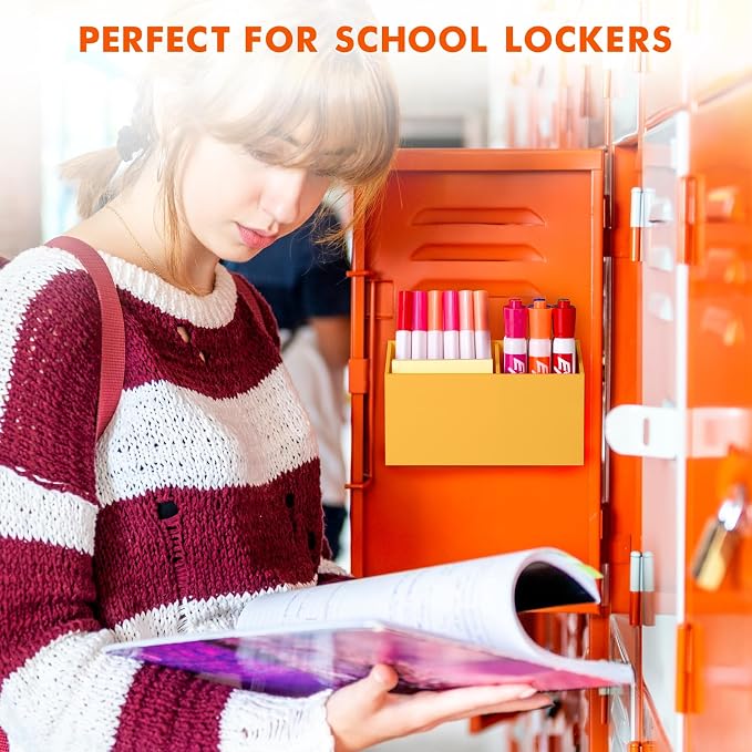 BEYGORM Magnetic Dry Erase Marker Holder for Whiteboard & Refrigerator | Non-slip Acrylic Pen Holder for Classroom, Fridge Magnet, Locker Organizer Accessories, Teacher & School Supplies(Orange)