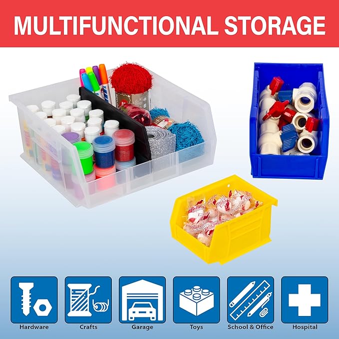 Akro-Mils 30239 AkroBins Plastic Storage Bins, Space-Saving Stackable Bins for Garage, Pantry, Craft Organization, 11-" x 8-" x 7-", blue, 6-Pack