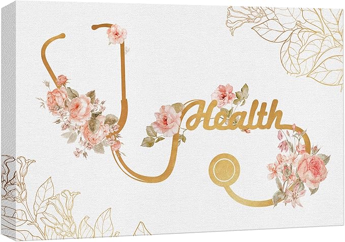 wall26 Canvas Print Wall Art Doctor Stethoscope Pastel Rose Flowers Medical & Hospital Health Illustrations Modern Art Floral Botanical Colorful Decorative for Living Room, Bedroom, Office - 32"x48"