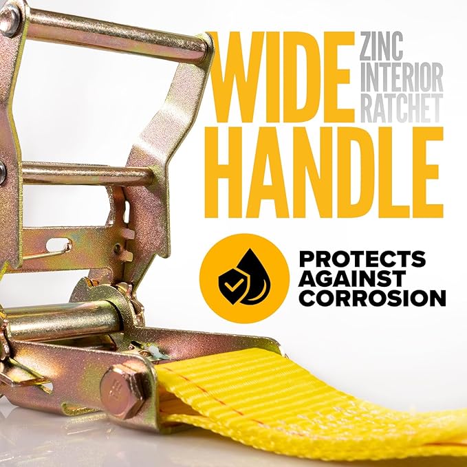 US Cargo Control E Track Straps 2" x 12' (20-Pack), 4,400 LBS Break Strength, Yellow Heavy Duty E Track Ratchet Straps with 4' Fixed End and Spring E-Fittings, Logistic Tiedowns for Box Trucks, Vans