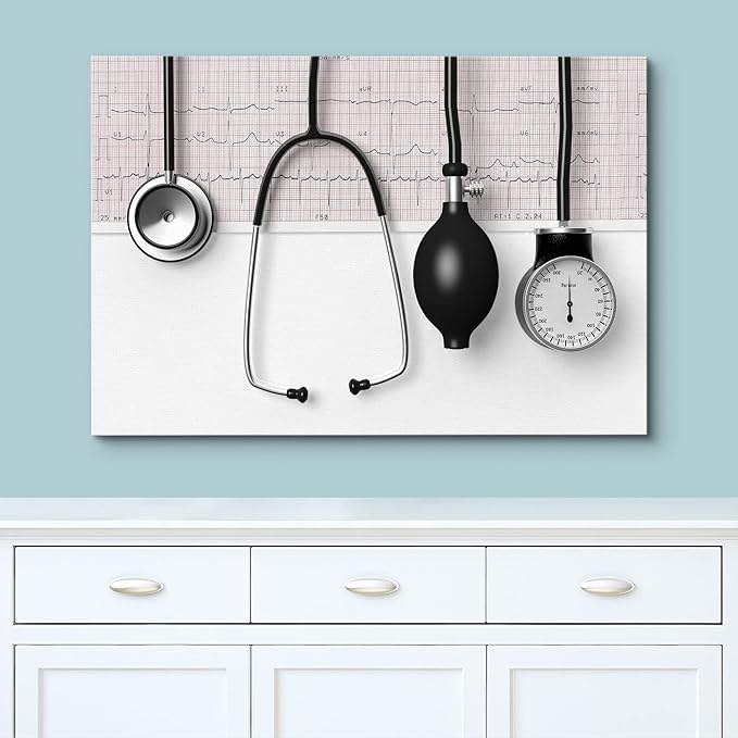 wall26 Canvas Print Wall Art Doctor Stethoscope Blood Pressure Pump Medical & Hospital Health Photography Realism Fitness Therapeutic Colorful Decorative for Living Room, Bedroom, Office - 32"x48"