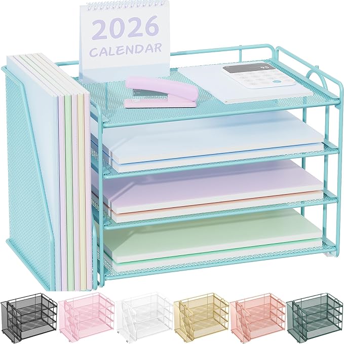 Spacrea Desk Organizers and Accessories, Paper Organizer for Desk with File organizer, Desk Accessories & Workspace Organizers for Office Supplies (Blue)