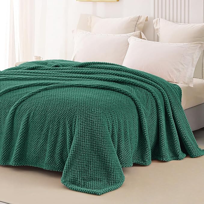 Whale Flotilla Soft Fleece King Size Bed Blanket, Emerald Green | 90x104 Inch, Suitable for Bed, Fluffy Fuzzy Jacquard Blankets for All Season, Lightweight and Cozy